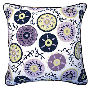 Lavender Purple & Creamy White Medallion Damask Reversible Throw Pillow