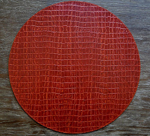 Paprika Red Alligator Pattern Faux Leather Round Placemats
