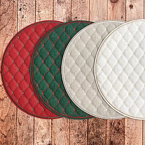 Bodrum Quilted Diamond Red and Evergeen Round Easy Care Placemats - Set of 4