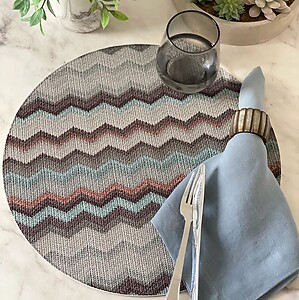 Bodrum Bargello Blue Round Easy Care Placemats - Set of 4