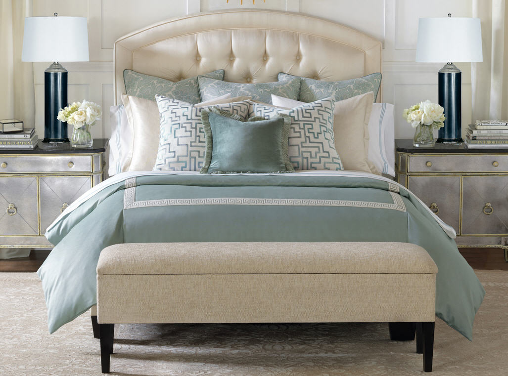 Blue Green Contemporary Bedding Set. Barclay Butera Central Park