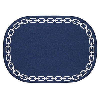 Bodrum Chains Navy Blue and White Oval Easy Care Placemats - Set of 4