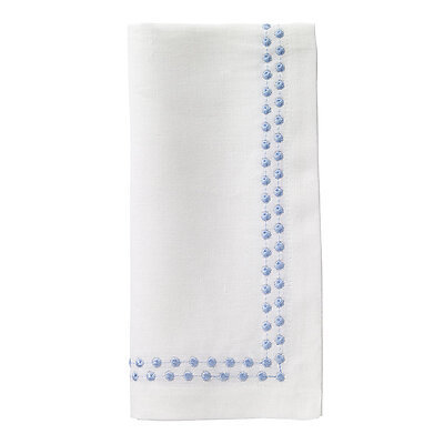 Bodrum Pearls Ice Blue and White Linen Napkins - Set of 4