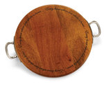 Round Wood Cutting Board with Pewter Finish Handles