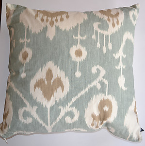 Aqua Blue & Creamy White Ikat Decorative Pillow