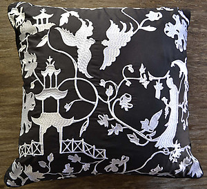 Black and White Oriental Scene Decorative Pillow