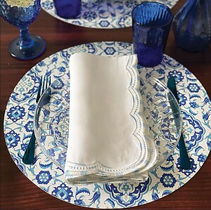 Bodrum Istanbul Blue and White Round Easy Care Placemats - Set of 4