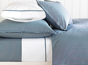 Blue & White Striped Duvet Cover & Sheets - Barclay Butera Newman Ink