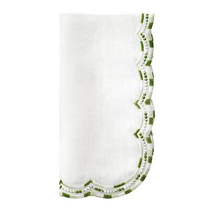 Bodrum Belgravia Green Scalloped Linen Napkins - Set of 4