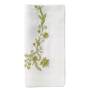 Bodrum Bella Willow Green Embroidered Linen Napkins - Set of 4