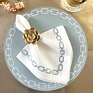 Bodrum Chains Celadon Green and White Oval Easy Care Placemats - Set of 4