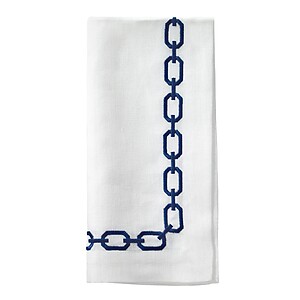 Bodrum Chains Navy Blue Embroidered Linen Napkins - Set of 4