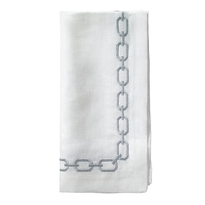 Bodrum Chains Silver Embroidered Linen Napkins - Set of 4