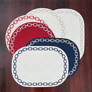 Bodrum Chains Navy Blue and White Oval Easy Care Placemats - Set of 4