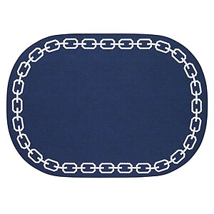 Bodrum Chains Navy Blue and White Oval Easy Care Placemats - Set of 4