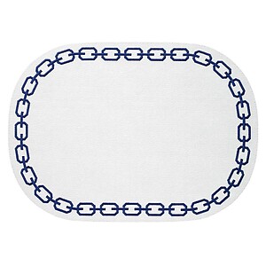 Bodrum Chains White and Navy Blue Oval Easy Care Placemats - Set of 4