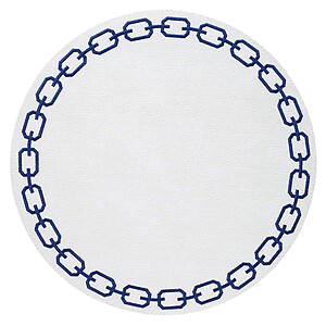 Bodrum Chains White and Navy Blue Round Easy Care Placemats - Set of 4