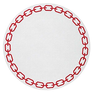 Bodrum Chains White and Red Round Easy Care Placemats - Set of 4