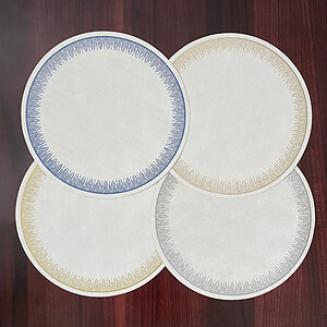 Bodrum Flare Blue Embroidered Round Easy Care Place Mats - Set of 4