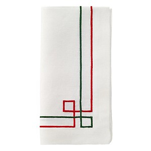 Bodrum Link Red and Green Embroidered Linen Napkins - Set of 4