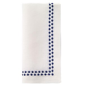 Bodrum Pearls Navy Blue and White Linen Napkins - Set of 4