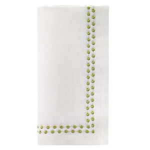 Bodrum Pearls Willow Green and White Linen Napkins - Set of 4