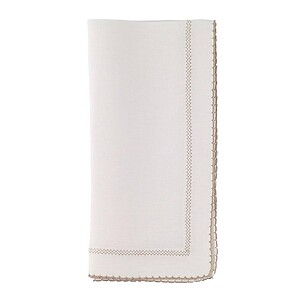 Bodrum Picot Off-White and Beige Linen Napkins - Set of 4