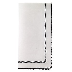 Bodrum Picot Off-White and Black Linen Napkins - Set of 4