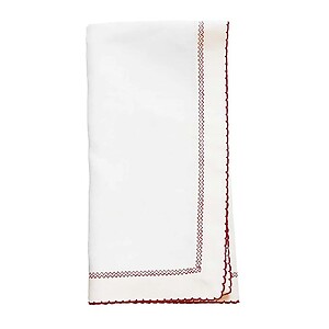 Bodrum Picot Off-White and Red Linen Napkins - Set of 4