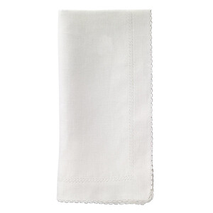 Bodrum Picot Off-White and White Linen Napkins - Set of 4