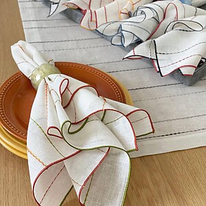 Bodrum Porto Charcoal and Gray Striped Napkins - Set of 4