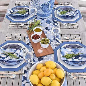 Bodrum Watermark Blue Linen Napkins - Set of 4