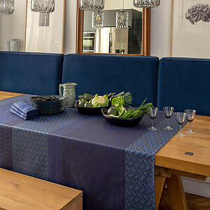 Le Jacquard Francais Caractere Enduit Blue Cotton Table Linens