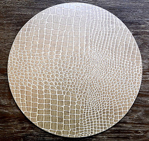 Round Placemats Champagne Pearl Faux Leather Alligator
