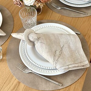 Bodrum Tanner Beige Round Faux Leather Placemats - Set of 4