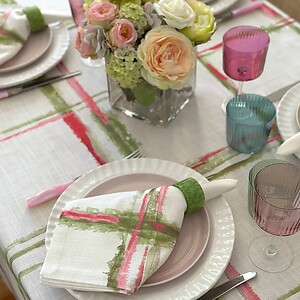 Bodrum Abstract Grid Pink and Green Table Linens