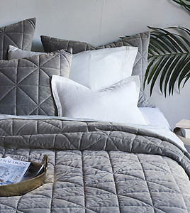 Heather Grey Quilted Velvet Coverlets & Shams De Medici Nova