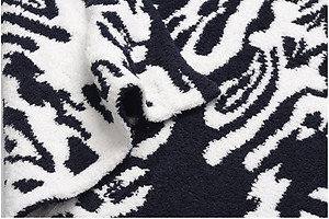 Kashwere Half Throw Blanket Damask Navy Blue and White