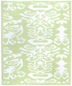 Kashwere Half Throw Blanket Damask Green Apple and White