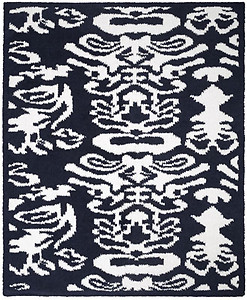 Kashwere Half Throw Blanket Damask Navy Blue and White