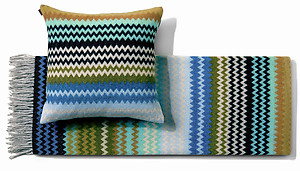 Missoni Humbert Color T70 Blue & Green Wool Throw Blankets & Pillows