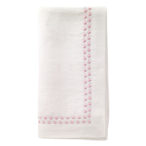 Bodrum Pearls Rose Pink and White Linen Napkins - Set of 4