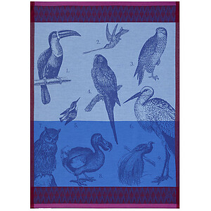 Le Jacquard Francais Planche Animaliere Voliere Azure Cotton Tea Towel