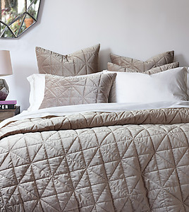 Fawn Tan Quilted Velvet Coverlets & Shams De Medici Nova