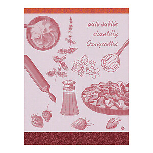 Le Jacquard Francais Recettes Tarte aux Fraises Pink Cotton Tea Towel