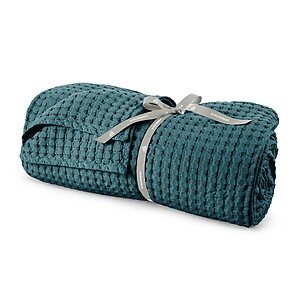Schlossberg Stay Teal Cotton Waffle Blanket 