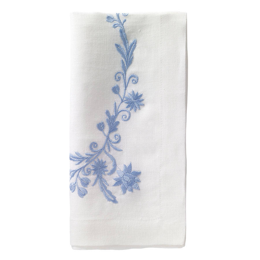 Bodrum Bella Ice Blue Embroidered Linen Napkins Set of 4