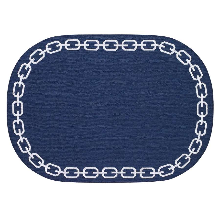 Bodrum Chains Navy Blue and White Oval Easy Care Placemats Set of 4