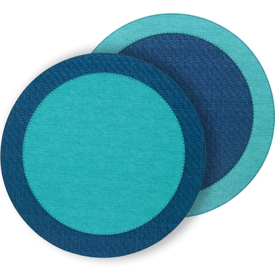Bodrum Turquoise and Delft Blue Round Easy Care Placemats Set of 4