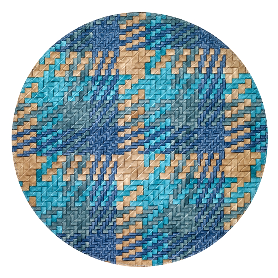 Bodrum Nantucket Blue Turquoise Plaid Round Easy Care Placemats Set of 4